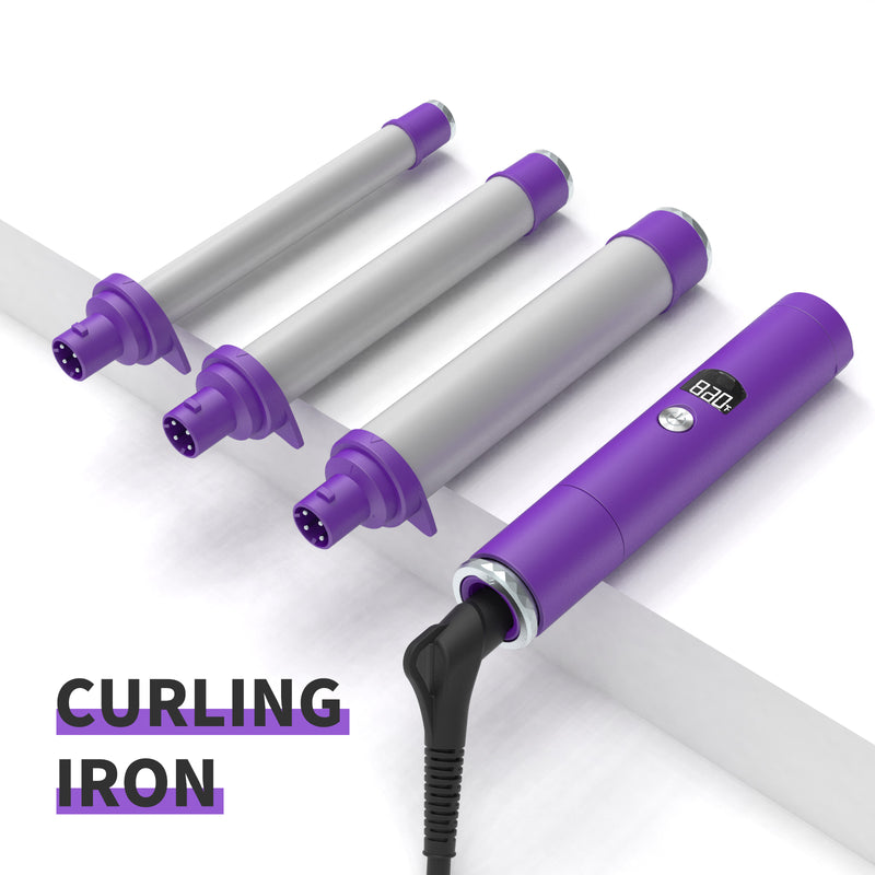 3 in 1 Curling Iron Wand Set Instant PTC Heating Up Hair Wand with LCD & Temperature Adjustment and Detachable Power Cord